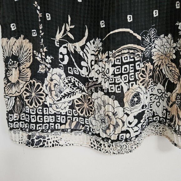 Women’s Size Medium Accordion Pleated Black Tan Floral Sleeveless Top Scoop Neck - Picture 6 of 6